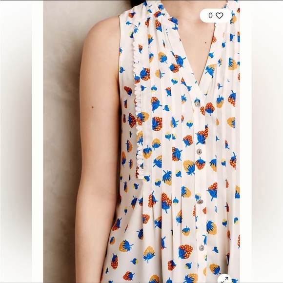Anthropologie Maeve Fragola Ruffle Tank with a strawberry print sz 2 - Picture 3 of 9